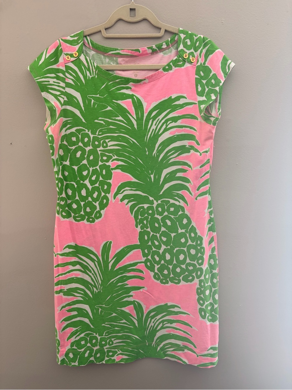 Lilly Pulitzer Pink and Green Pineapple Print Short Sleeve Shift Dress - Picture 2 of 7
